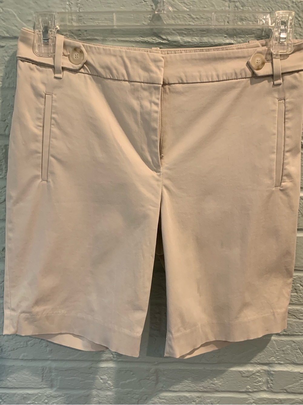 LOFT Khaki Bermuda Shorts with Button-Waist Detail